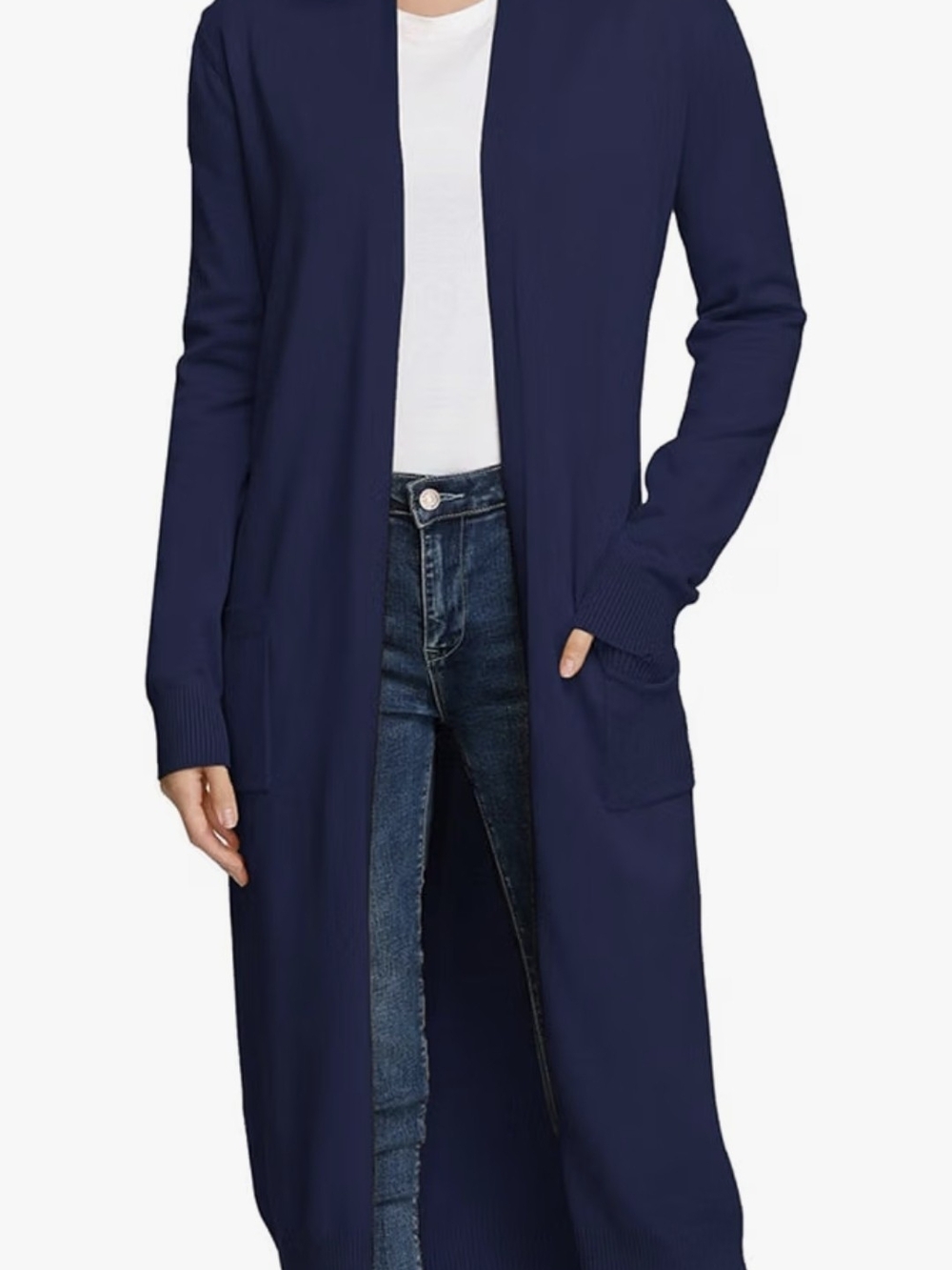 Grace Karin Long Open-Front Cardigan Sweater - Navy Blue
